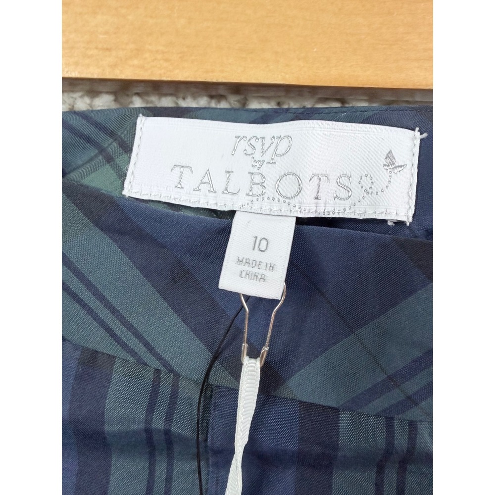 Talbots RSVP Plaid Pleated Skirt 10 Blue Green NEW Black Watch Tartan A-Line - Picture 3 of 9